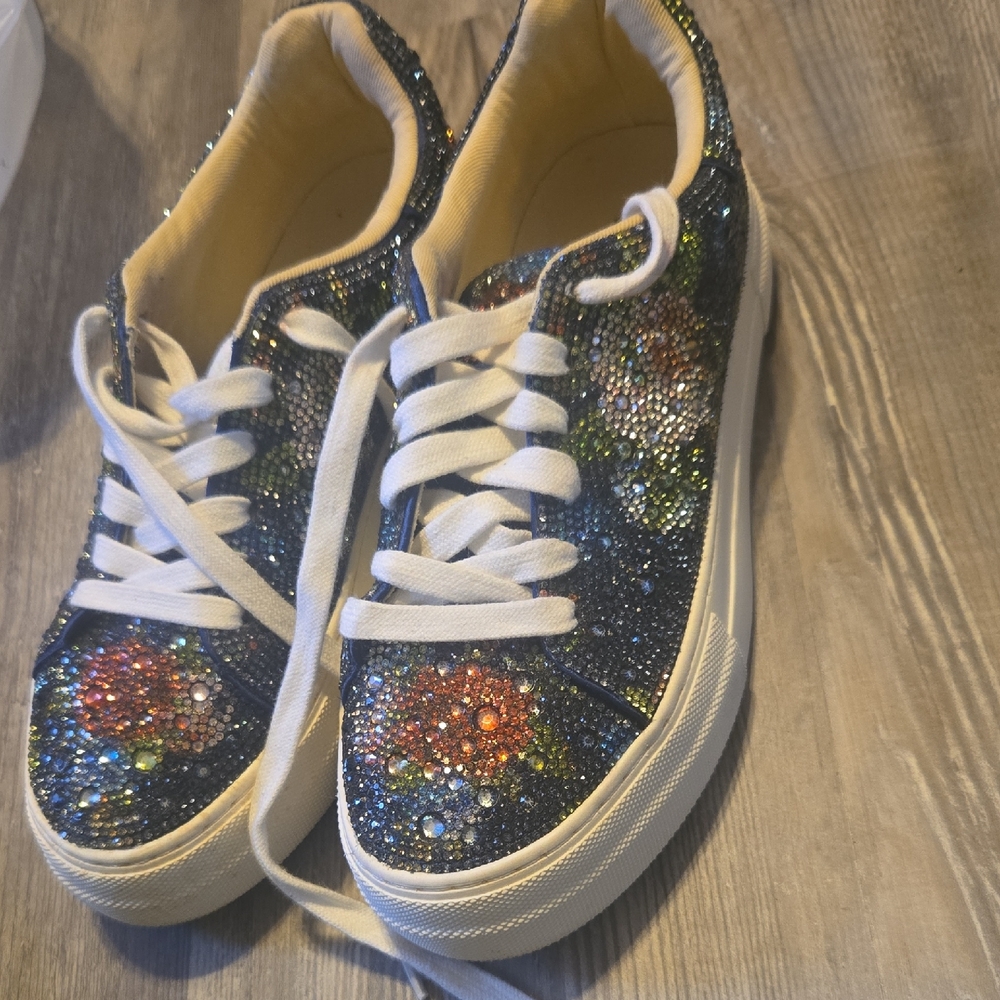 Betsey Johnson Blue Rhinestone Floral Sneakers